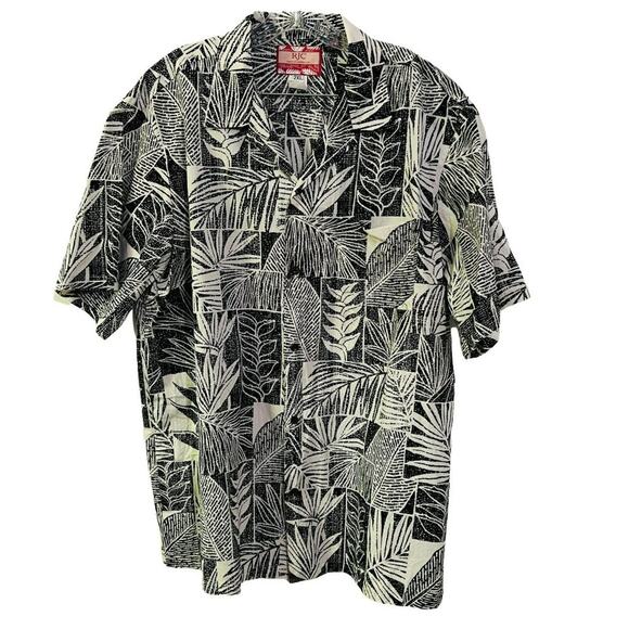 RJC Black White Hawaiian Shirt Mens 2XL Tropical Vacation - Picture 1 of 4